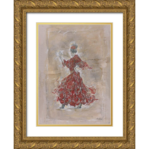 Red Flamenco, Beige Gold Ornate Wood Framed Art Print with Double Matting by Wiley, Marta
