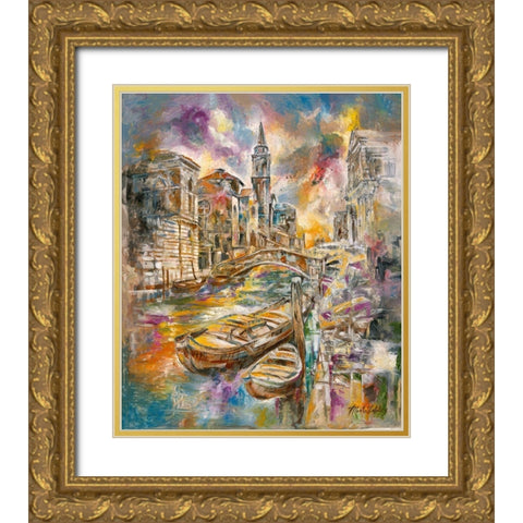 Golden Venice Colorful Gold Ornate Wood Framed Art Print with Double Matting by Wiley, Marta