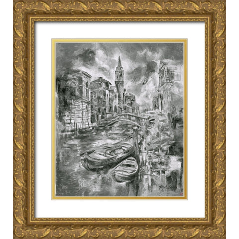 Black and White Sketch Gold Ornate Wood Framed Art Print with Double Matting by Wiley, Marta