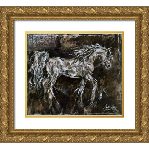 White Prancer Horse Gold Ornate Wood Framed Art Print with Double Matting by Wiley, Marta