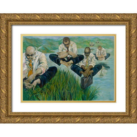 Feet for hands, Cyan Gold Ornate Wood Framed Art Print with Double Matting by Wiley, Marta