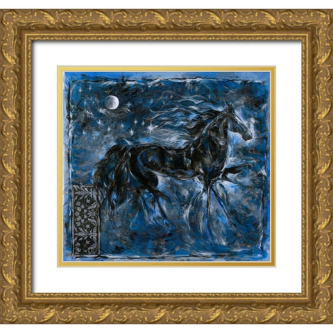 Blue Horse Gold Ornate Wood Framed Art Print with Double Matting by Wiley, Marta