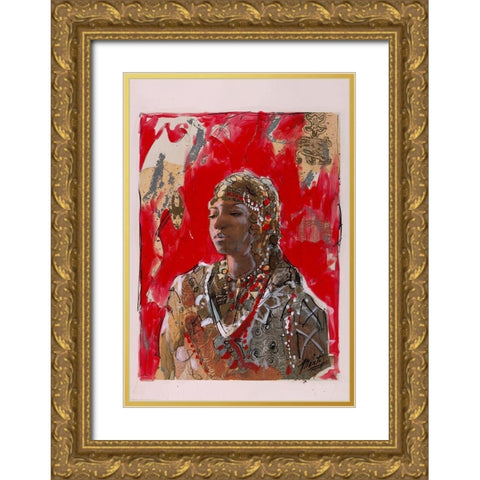Red African Gold Ornate Wood Framed Art Print with Double Matting by Wiley, Marta