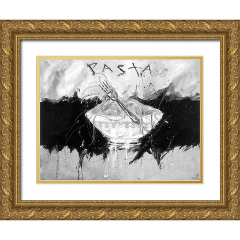 Pasta BandW Gold Ornate Wood Framed Art Print with Double Matting by Wiley, Marta