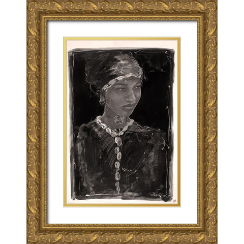 African Style BandW Gold Ornate Wood Framed Art Print with Double Matting by Wiley, Marta