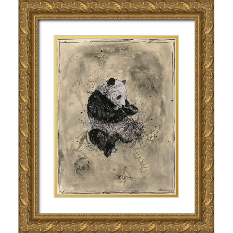 Panda- Beige Gold Ornate Wood Framed Art Print with Double Matting by Wiley, Marta