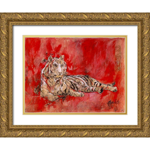 Red Tiger Gold Ornate Wood Framed Art Print with Double Matting by Wiley, Marta