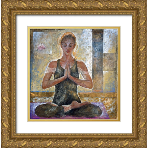 Yoga Sandy Gold Ornate Wood Framed Art Print with Double Matting by Wiley, Marta