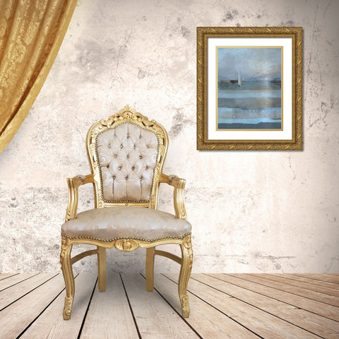 Classical Sail Blue Gold Ornate Wood Framed Art Print with Double Matting by Wiley, Marta
