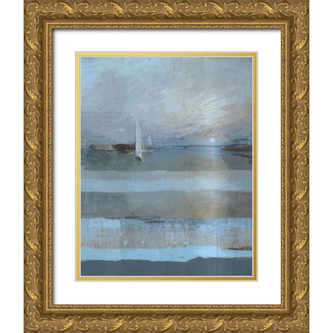 Classical Sail Blue Gold Ornate Wood Framed Art Print with Double Matting by Wiley, Marta
