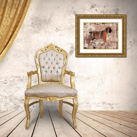 Beige Pup Gold Ornate Wood Framed Art Print with Double Matting by Wiley, Marta