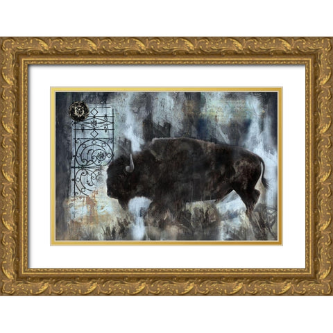 Buffalo Blue Gold Ornate Wood Framed Art Print with Double Matting by Wiley, Marta