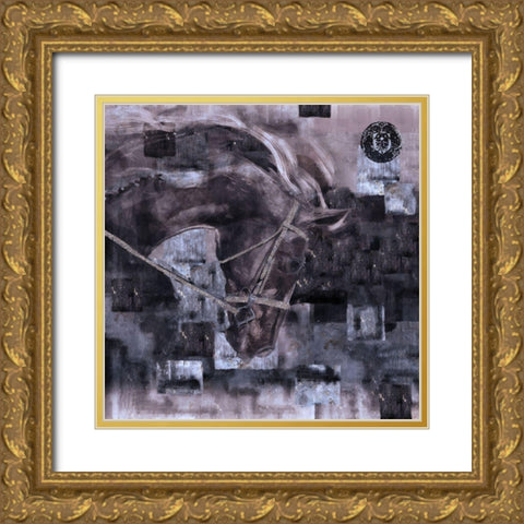 Horse Blue Tint Gold Ornate Wood Framed Art Print with Double Matting by Wiley, Marta