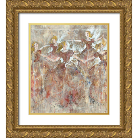 Dancers in red vertical Gold Ornate Wood Framed Art Print with Double Matting by Wiley, Marta