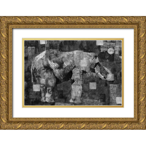 Elephant Collage Dark Gold Ornate Wood Framed Art Print with Double Matting by Wiley, Marta