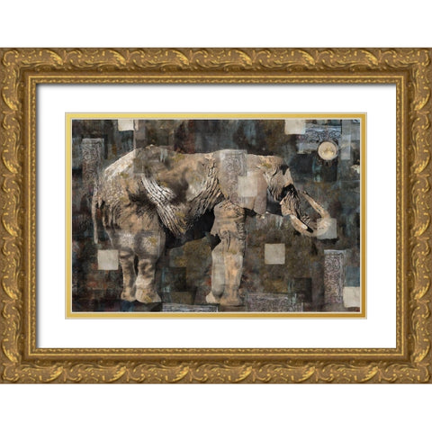 Elephant Collage Classic Gold Ornate Wood Framed Art Print with Double Matting by Wiley, Marta