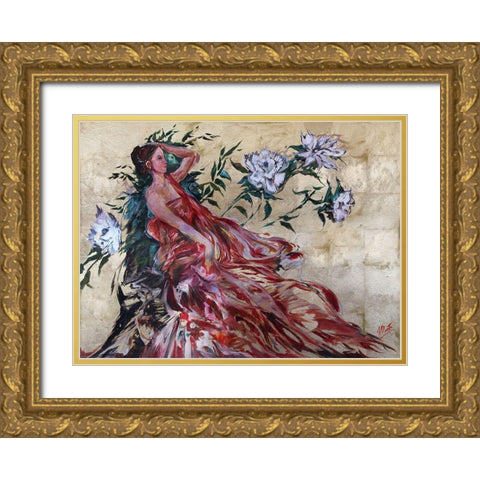 Red Primavera Light Gold Ornate Wood Framed Art Print with Double Matting by Wiley, Marta