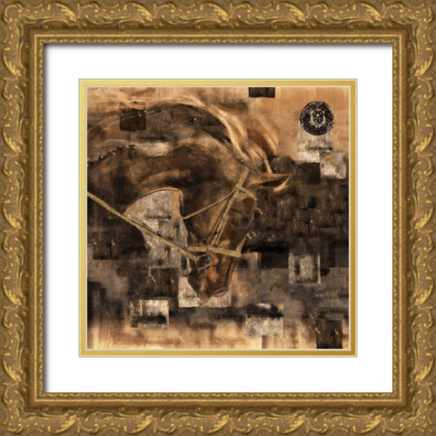 Horse Square Format Sepia Gold Ornate Wood Framed Art Print with Double Matting by Wiley, Marta