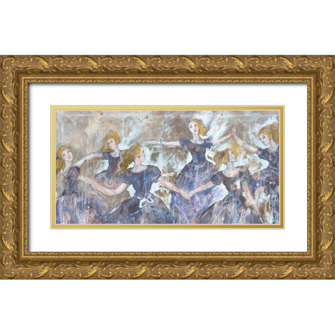 Dancers In Blue Close Up Gold Ornate Wood Framed Art Print with Double Matting by Wiley, Marta