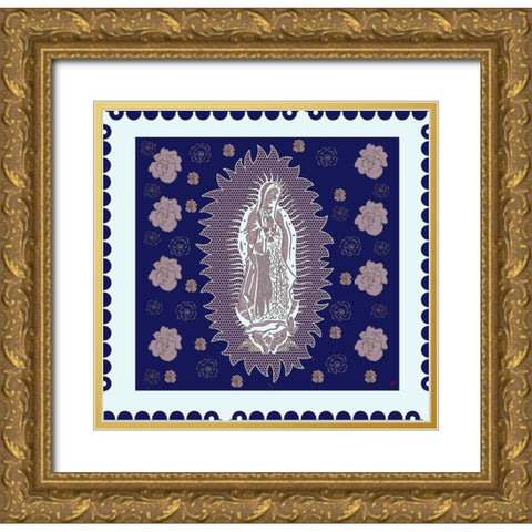 Virgin Mary Blue and White Gold Ornate Wood Framed Art Print with Double Matting by Wiley, Marta