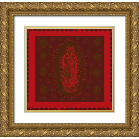 Virgin Mary Red on red Gold Ornate Wood Framed Art Print with Double Matting by Wiley, Marta