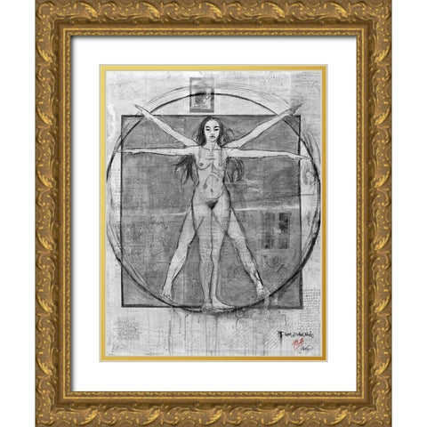 Female Da Vinci Gold Ornate Wood Framed Art Print with Double Matting by Wiley, Marta