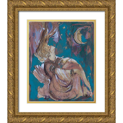 Teal Light Goddess Gold Ornate Wood Framed Art Print with Double Matting by Wiley, Marta