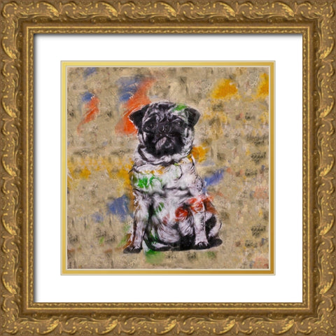 Colorful Dog III Square Gold Ornate Wood Framed Art Print with Double Matting by Wiley, Marta