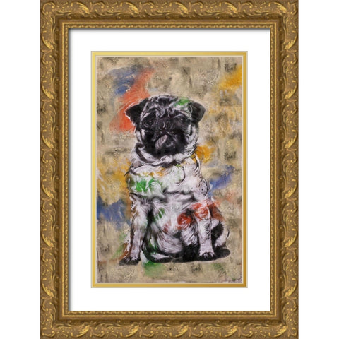 Colorful Dog IV Gold Ornate Wood Framed Art Print with Double Matting by Wiley, Marta