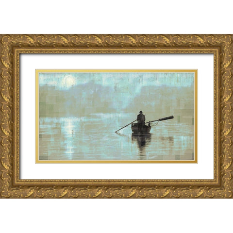 Peace Sandy Blue Gold Ornate Wood Framed Art Print with Double Matting by Wiley, Marta