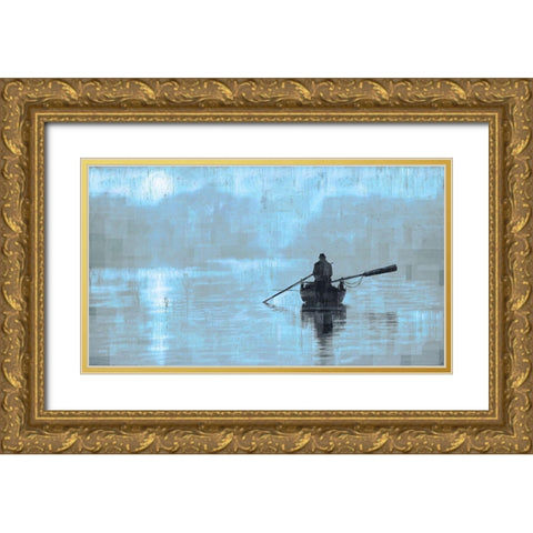 Peace Light Blue Gold Ornate Wood Framed Art Print with Double Matting by Wiley, Marta