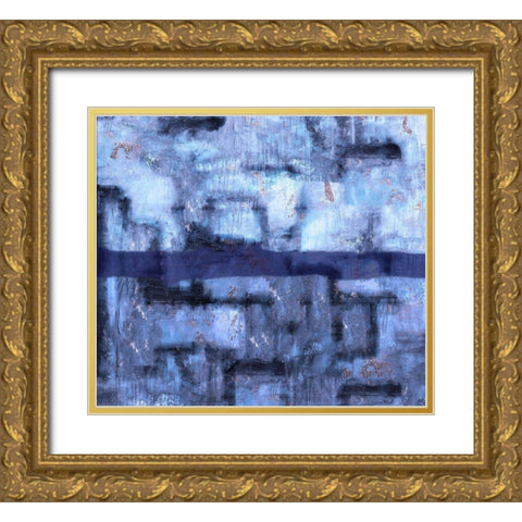 Blue Abstract Gold Ornate Wood Framed Art Print with Double Matting by Wiley, Marta