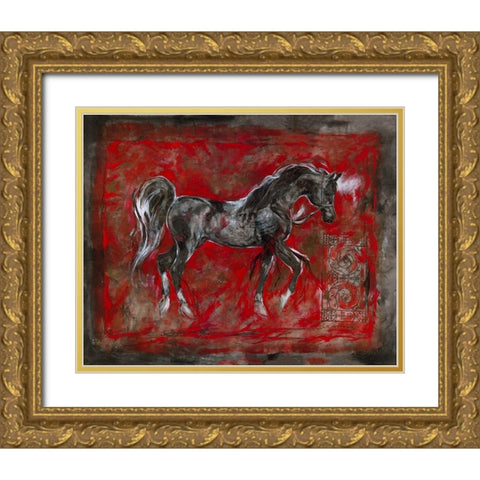 Red Arabian - Dark Gold Ornate Wood Framed Art Print with Double Matting by Wiley, Marta