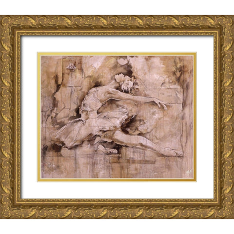 Balerina - Dark Gold Ornate Wood Framed Art Print with Double Matting by Wiley, Marta