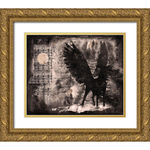 Black Pegasus Sepia Gold Ornate Wood Framed Art Print with Double Matting by Wiley, Marta