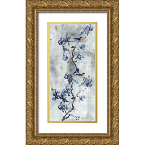 Song Bird Gray Gold Ornate Wood Framed Art Print with Double Matting by Wiley, Marta