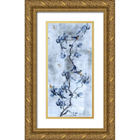 Song Bird Blue Gold Ornate Wood Framed Art Print with Double Matting by Wiley, Marta