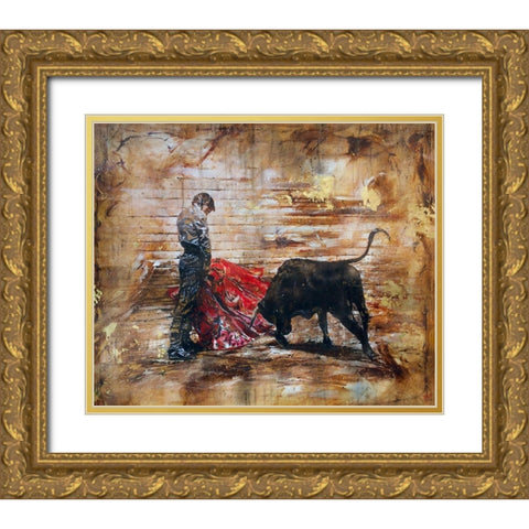 Bull Fighter light Gold Ornate Wood Framed Art Print with Double Matting by Wiley, Marta