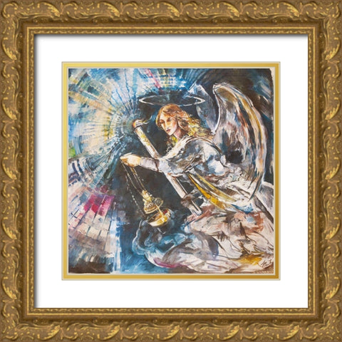 Angel With Candle- Light Gold Ornate Wood Framed Art Print with Double Matting by Wiley, Marta