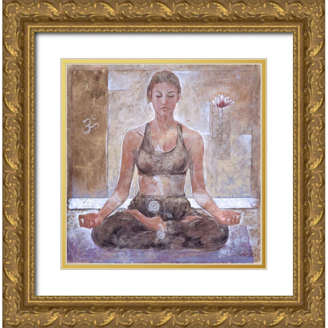 Yoga I- Light Gold Ornate Wood Framed Art Print with Double Matting by Wiley, Marta