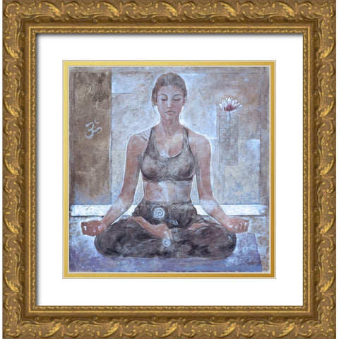 Yoga I- Sepia Gold Ornate Wood Framed Art Print with Double Matting by Wiley, Marta