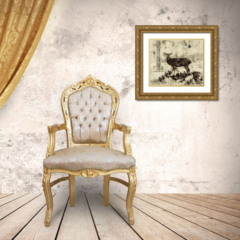 Deer- Beige Gold Ornate Wood Framed Art Print with Double Matting by Wiley, Marta
