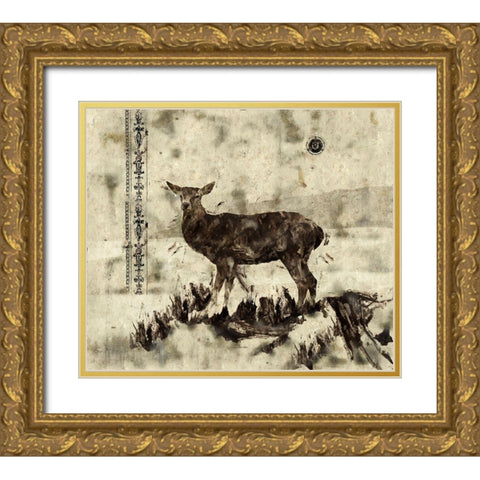 Deer- Beige Gold Ornate Wood Framed Art Print with Double Matting by Wiley, Marta