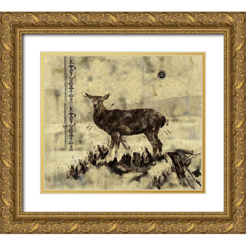 Deer-Original Gold Ornate Wood Framed Art Print with Double Matting by Wiley, Marta