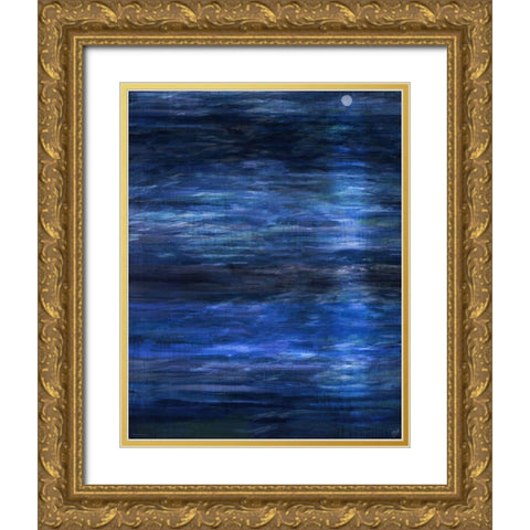 Night Blue Ocean Gold Ornate Wood Framed Art Print with Double Matting by Wiley, Marta