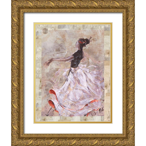 Dancer On Linen Red Trim Gold Ornate Wood Framed Art Print with Double Matting by Wiley, Marta