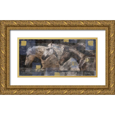 Horse Print Silkscreen Gold Ornate Wood Framed Art Print with Double Matting by Wiley, Marta