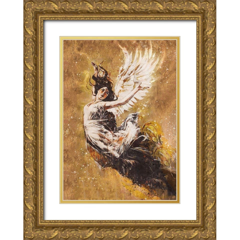 Falling Angel V Gold Ornate Wood Framed Art Print with Double Matting by Wiley, Marta
