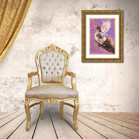 Pink Angel Falling I Gold Ornate Wood Framed Art Print with Double Matting by Wiley, Marta