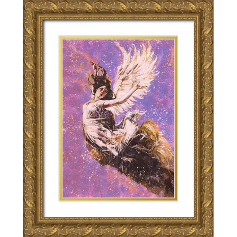 Pink Angel Falling I Gold Ornate Wood Framed Art Print with Double Matting by Wiley, Marta